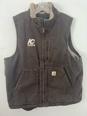 Carhartt Brown Canvas Vest Sherpa Lining Loose Fit